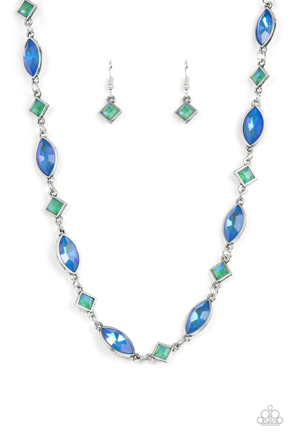Prismatic Reinforcements - Blue and Green Rhinestone Necklace - Paparazzi Accessories