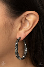 Load image into Gallery viewer, GLITZY By Association Blockbuster Earrings - Hematite Rhinestones - Paparazzi Accessories
