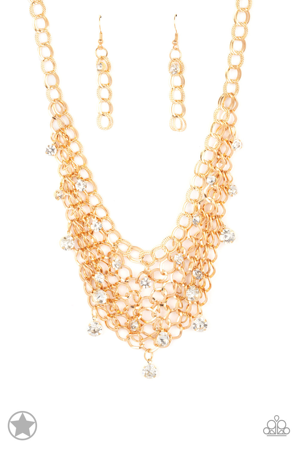 Fishing for Compliments - Gold Chain and Rhinestone Necklace