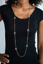 Load image into Gallery viewer, Rocky Razzle - Gold with White Beads Necklace - Paparazzi Accessories
