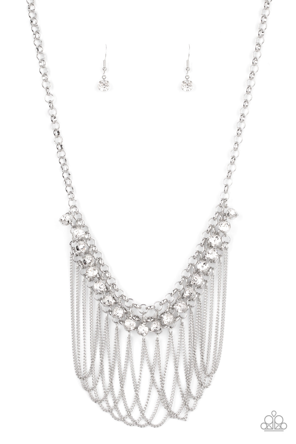 Flaunt Your Fringe - White Rhinestone Necklace
