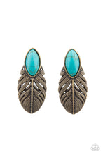 Load image into Gallery viewer, Rural Roadrunner - Brass Turquoise Earrings - Paparazzi Accessories
