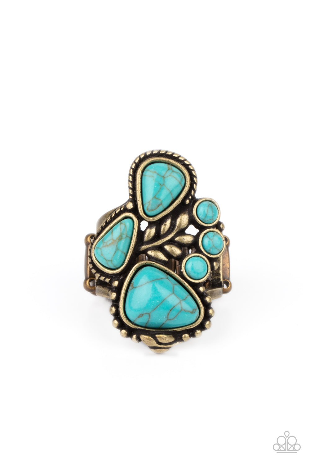 Mystical Mesa - Brass and Turquoise Ring - Paparazzi Accessories
