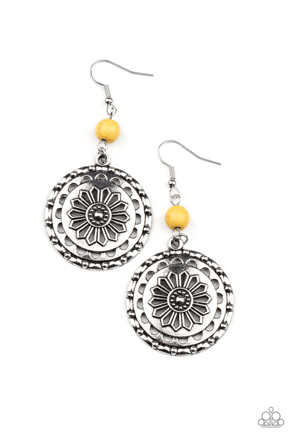 Flowering Frontiers  - Yellow Earrings - Paparazzi Accessories