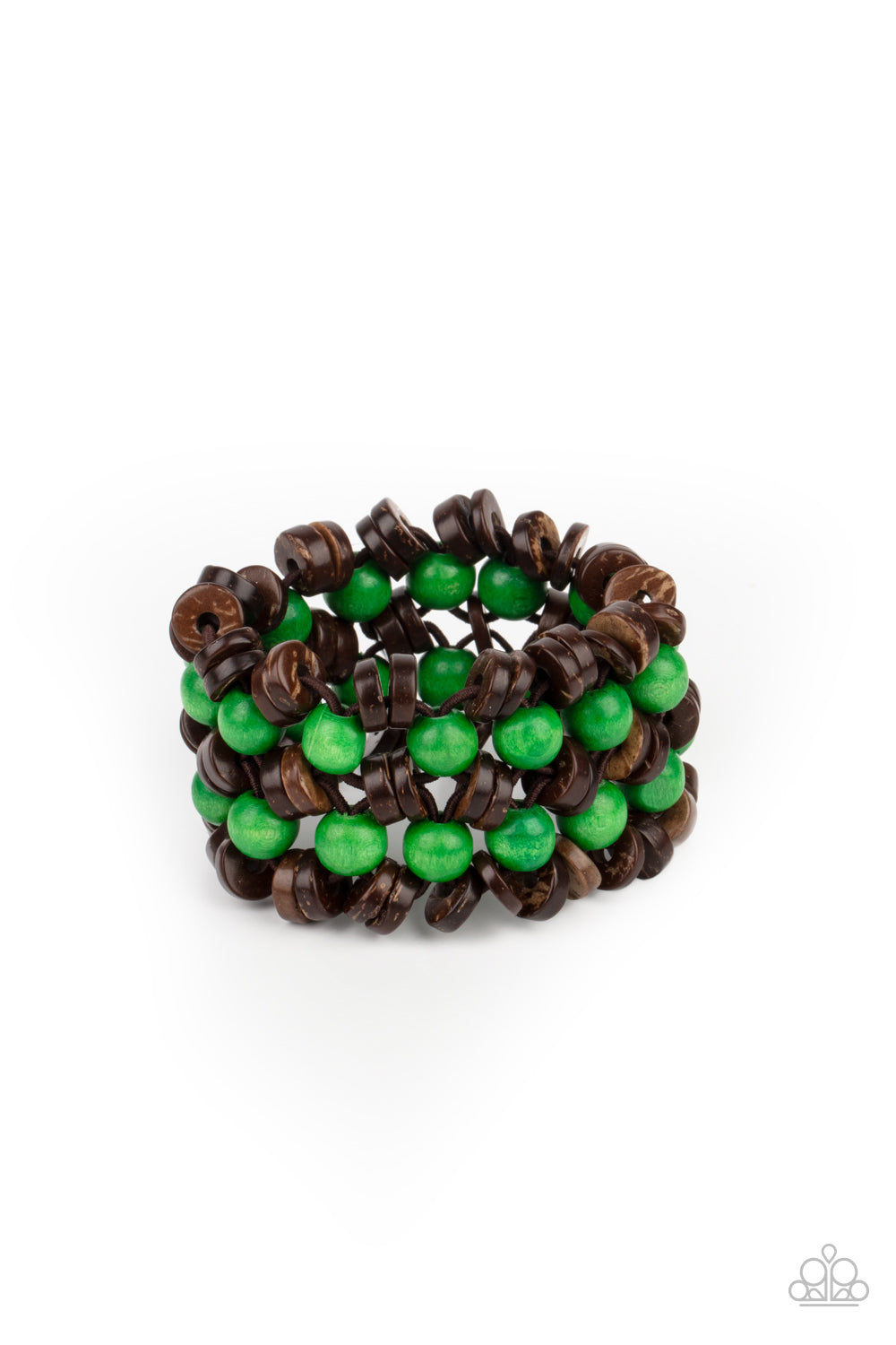 Tahiti Tourist - Green and Wood Bracelet - Paparazzi Accessoires