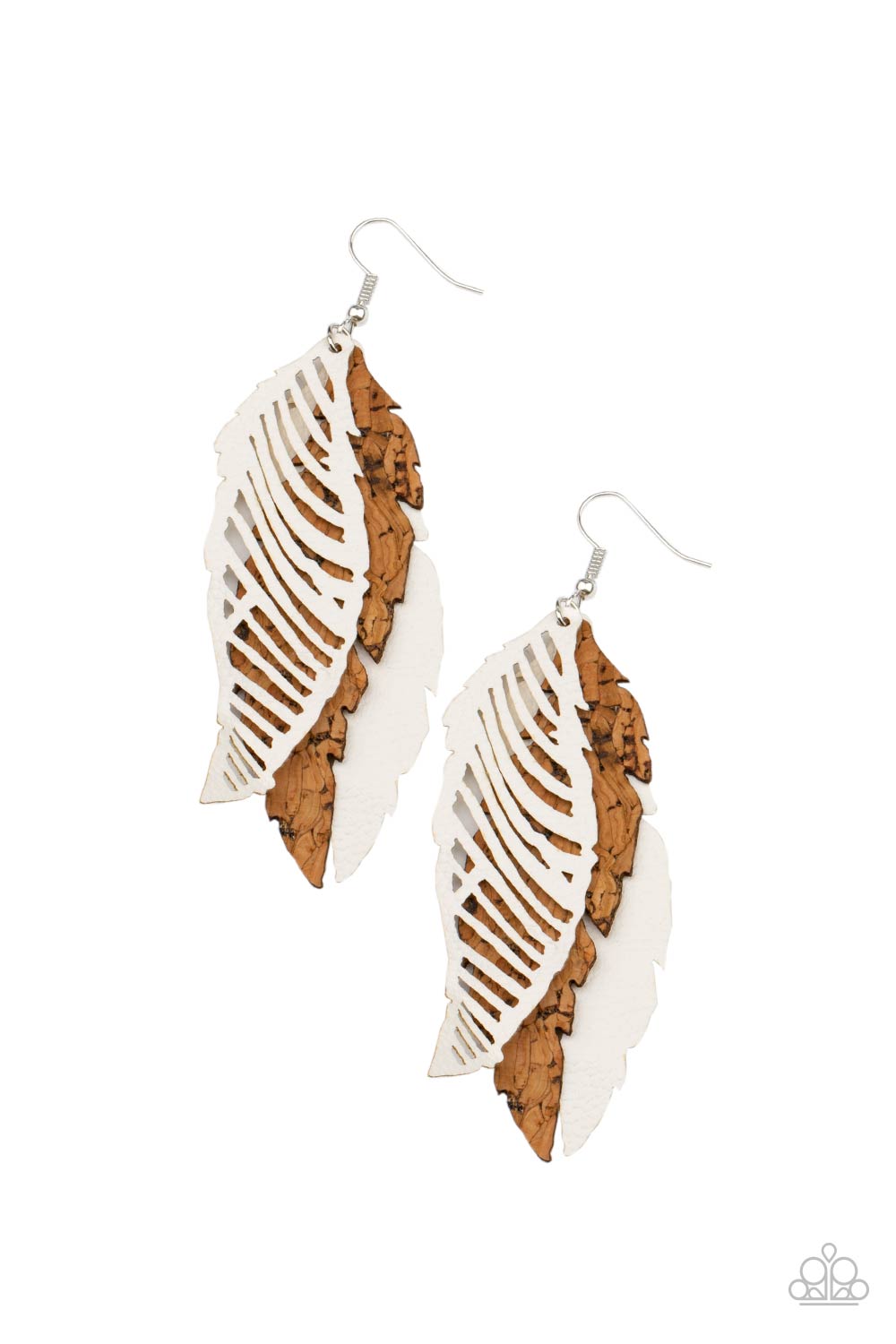 WINGING Off The Hook - White and Cork Earrings - Paparazzi Accessories