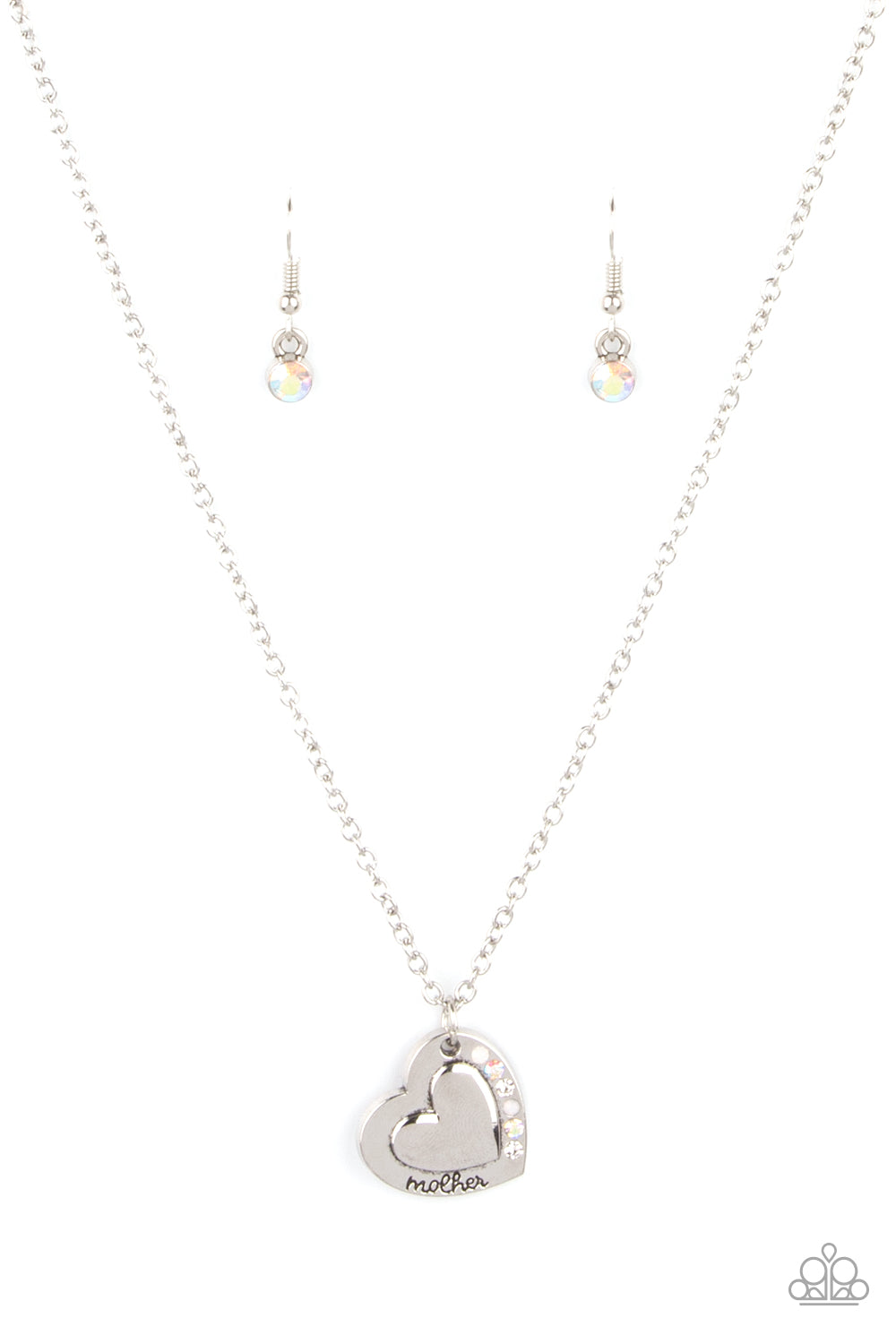 Happily Heartwarming - White and Iridescent Rhinestone Necklace - Paparazzi Accessories