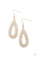 Load image into Gallery viewer, Exquisite Exaggeration - Gold and Glassy White Rhinestone Earrings - Paparazzi Accessories
