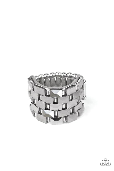 Checkered Couture Hematite Rhinestones Ring - Paparazzi Accessories