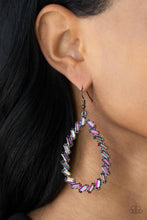 Load image into Gallery viewer, Striking RESPLENDENCE - Emerald Cut Oil Spill Gunmetal Earrings - Paparazzi Accessories
