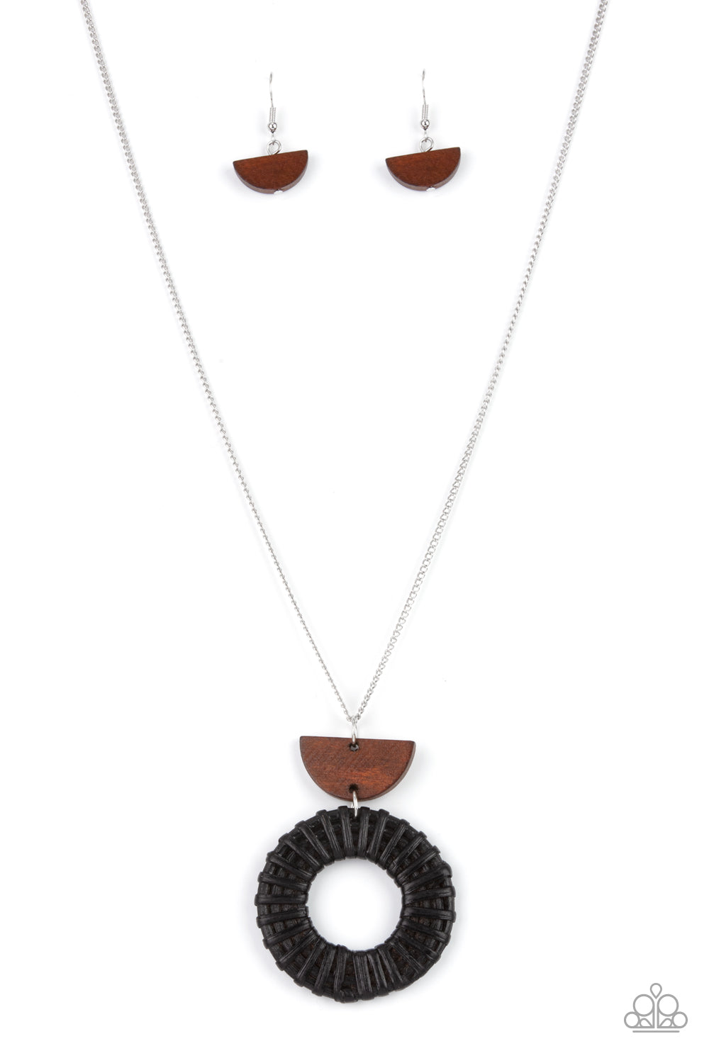 Homespun Stylist - Black Wicker with Wood Necklace - Paparazzi Accessories