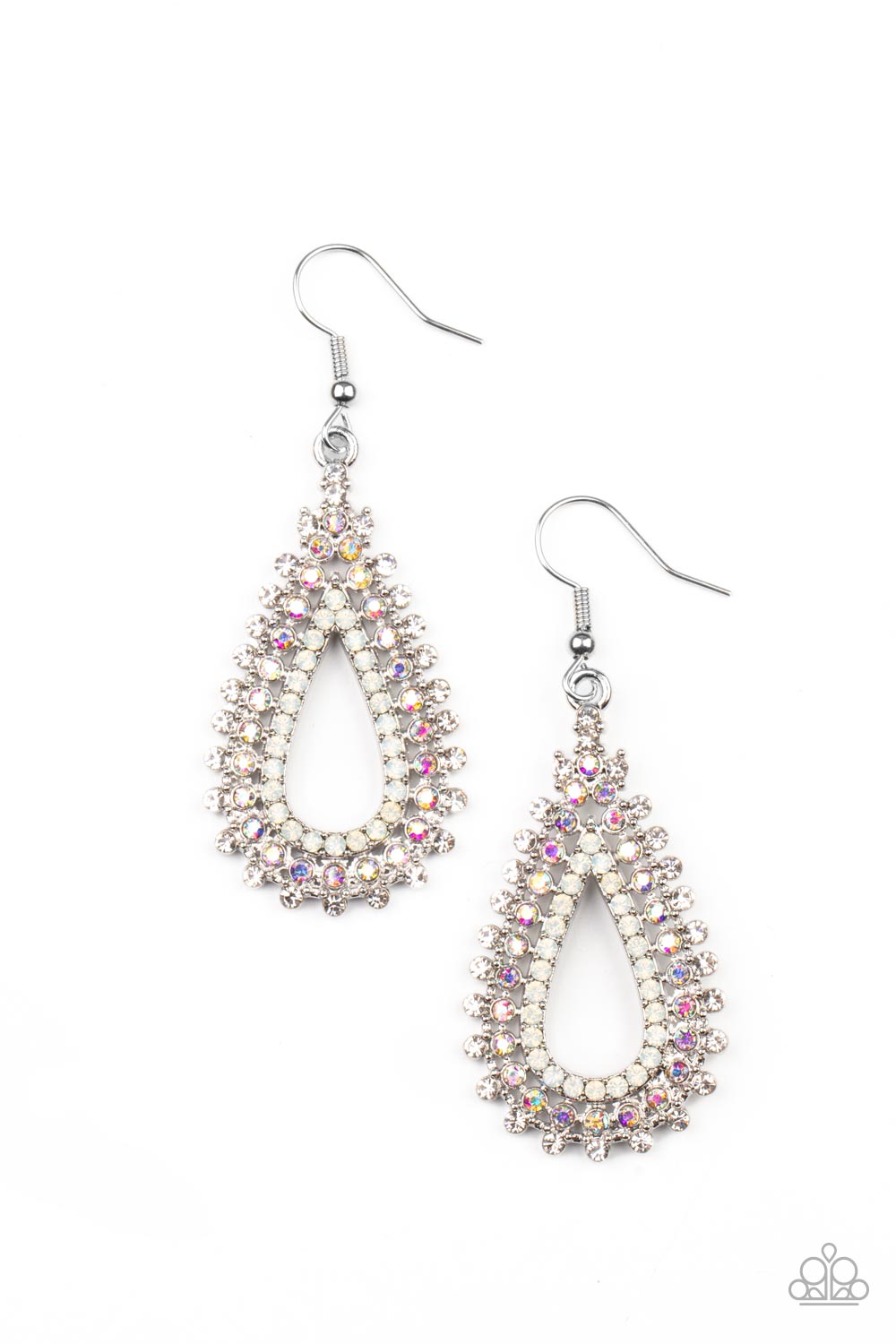 The Works Iridescent and Opal Rhinestone Earrings - Paparazzi Accessories