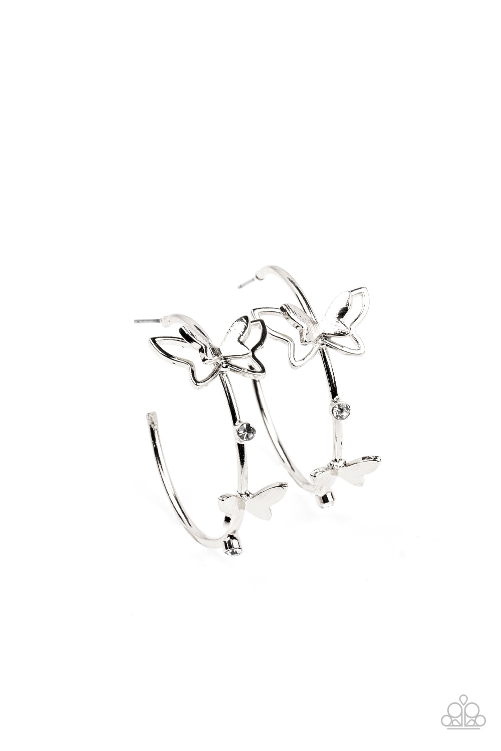 Full Out Flutter - Silver and White Rhinestone Earrings - Paparazzi Accessories