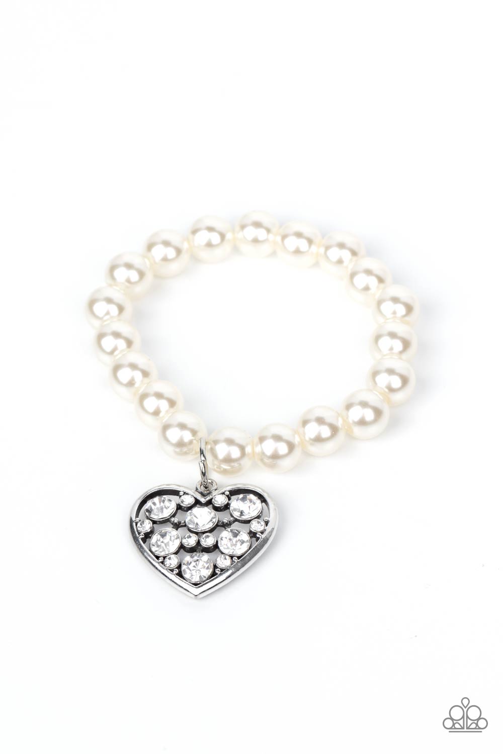 Cutely Crushing - White Pearl and Heart Bracelet - Paparazzi Accessories