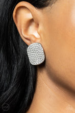 Load image into Gallery viewer, Lunch at the Louvre - White Rhinestone and Silver Clip On Earrings - Paparazzi Accessories
