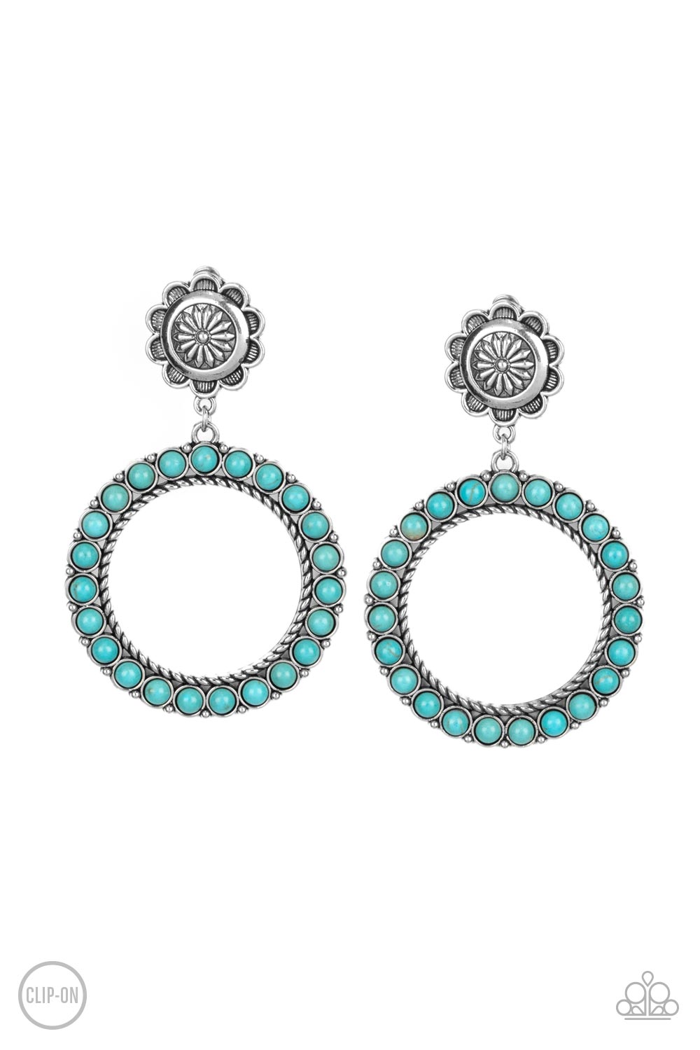 Playfully Prairie - Blue Turquoise Clip On Earrings - Paparazzi Accessories