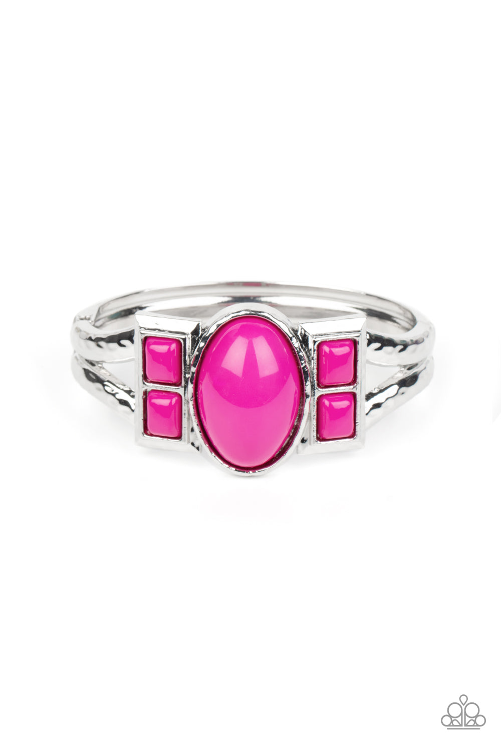 A Touch of Tiki - Pink and Silver Hinged Bracelet