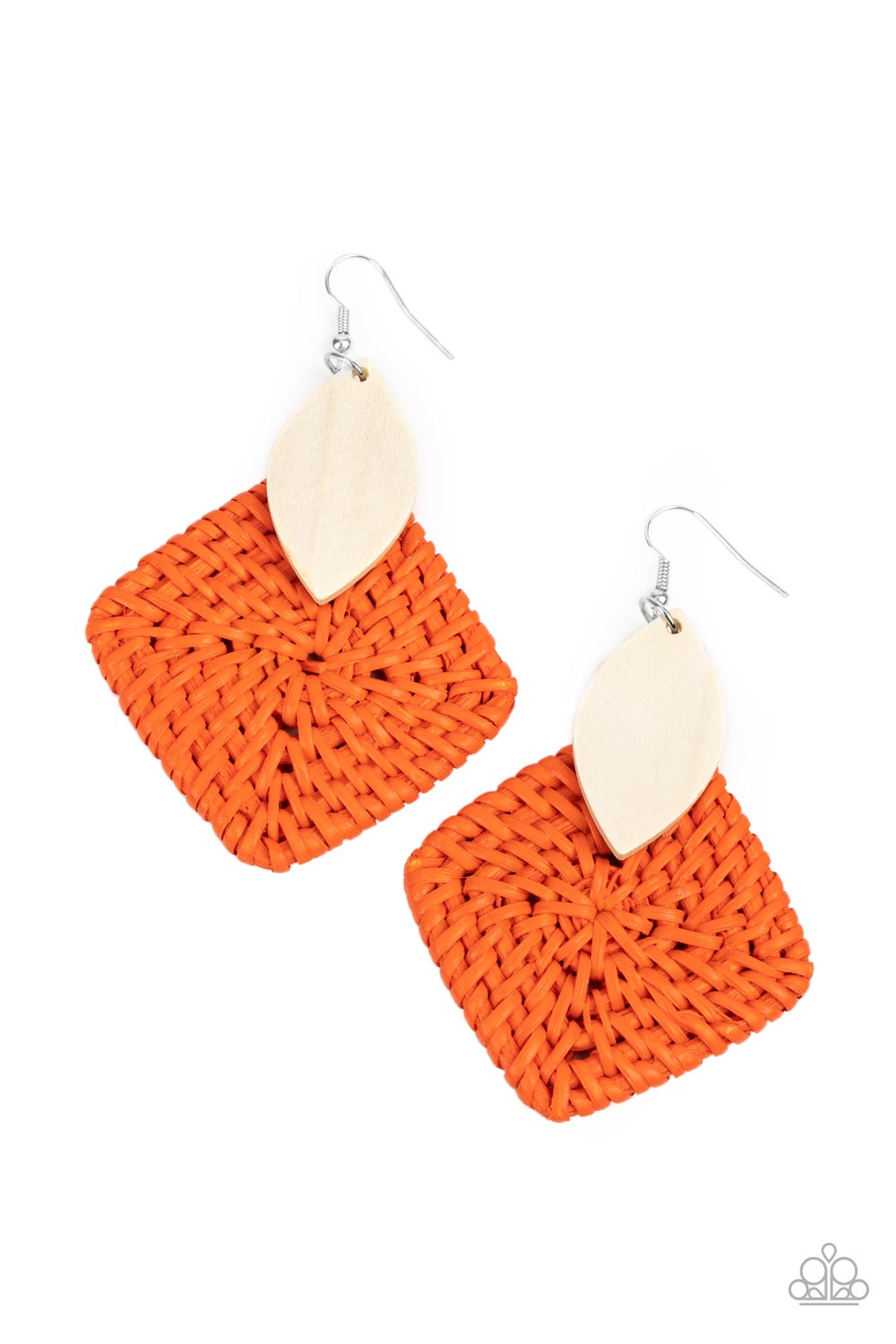 Sabbatical WEAVE - Orange and White Wood Earrings - Paparazzi Accessories