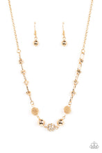 Load image into Gallery viewer, Taunting Twinkle - Gold Beads and White Rhinestone Necklace - Paparazzi Accessories
