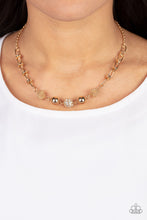Load image into Gallery viewer, Taunting Twinkle - Gold Beads and White Rhinestone Necklace - Paparazzi Accessories
