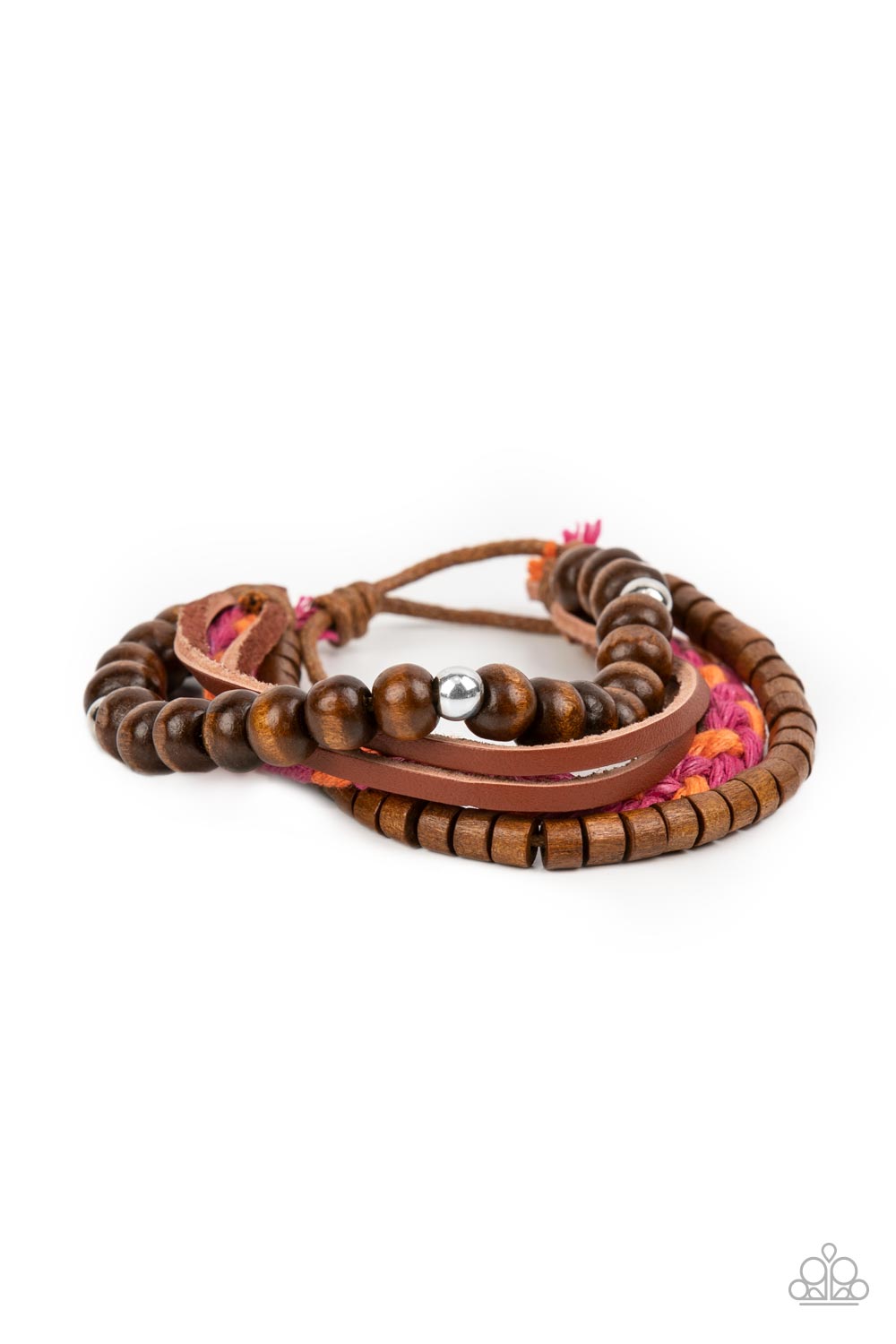 Timberland Trendsetter - Pink and Orange Wood Bracelet - Paparazzi Accessories