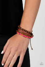 Load image into Gallery viewer, Timberland Trendsetter - Pink and Orange Wood Bracelet - Paparazzi Accessories
