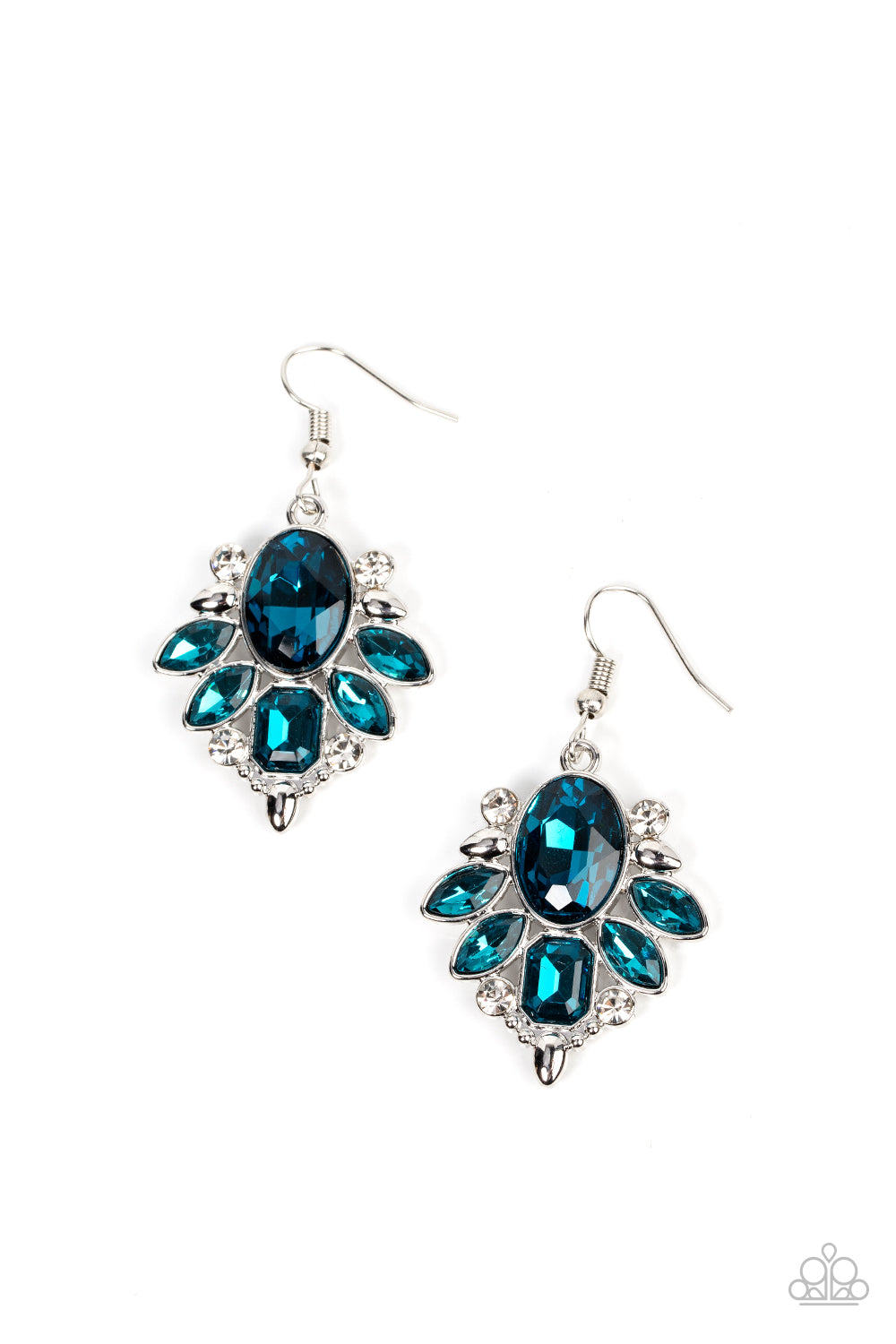 Glitzy Go-Getter - Blue Emerald Cut Rhinestone Earrings - Paparazzi Accessories