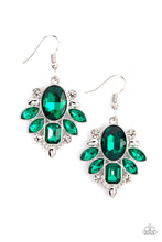 Load image into Gallery viewer, Glitzy Go-Getter - Green Emerald Cut Rhinestone Earrings
