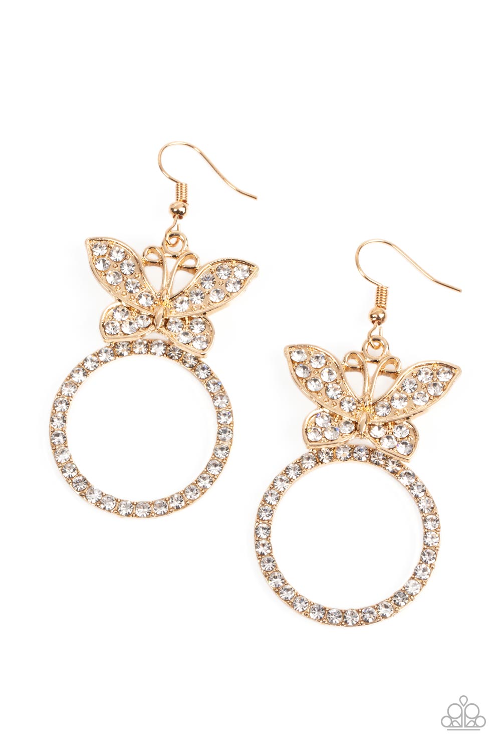 Paradise Found - Gold with Rhinestone Butterfly Earrings - Paparazzi Accessories