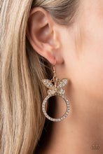 Load image into Gallery viewer, Paradise Found - Gold with Rhinestone Butterfly Earrings - Paparazzi Accessories
