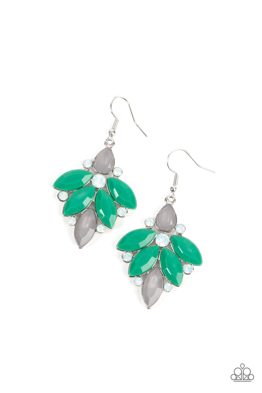 Fantasy Flair - Green and Opal White Rhinestone Earrings - jeweled-daze.com
