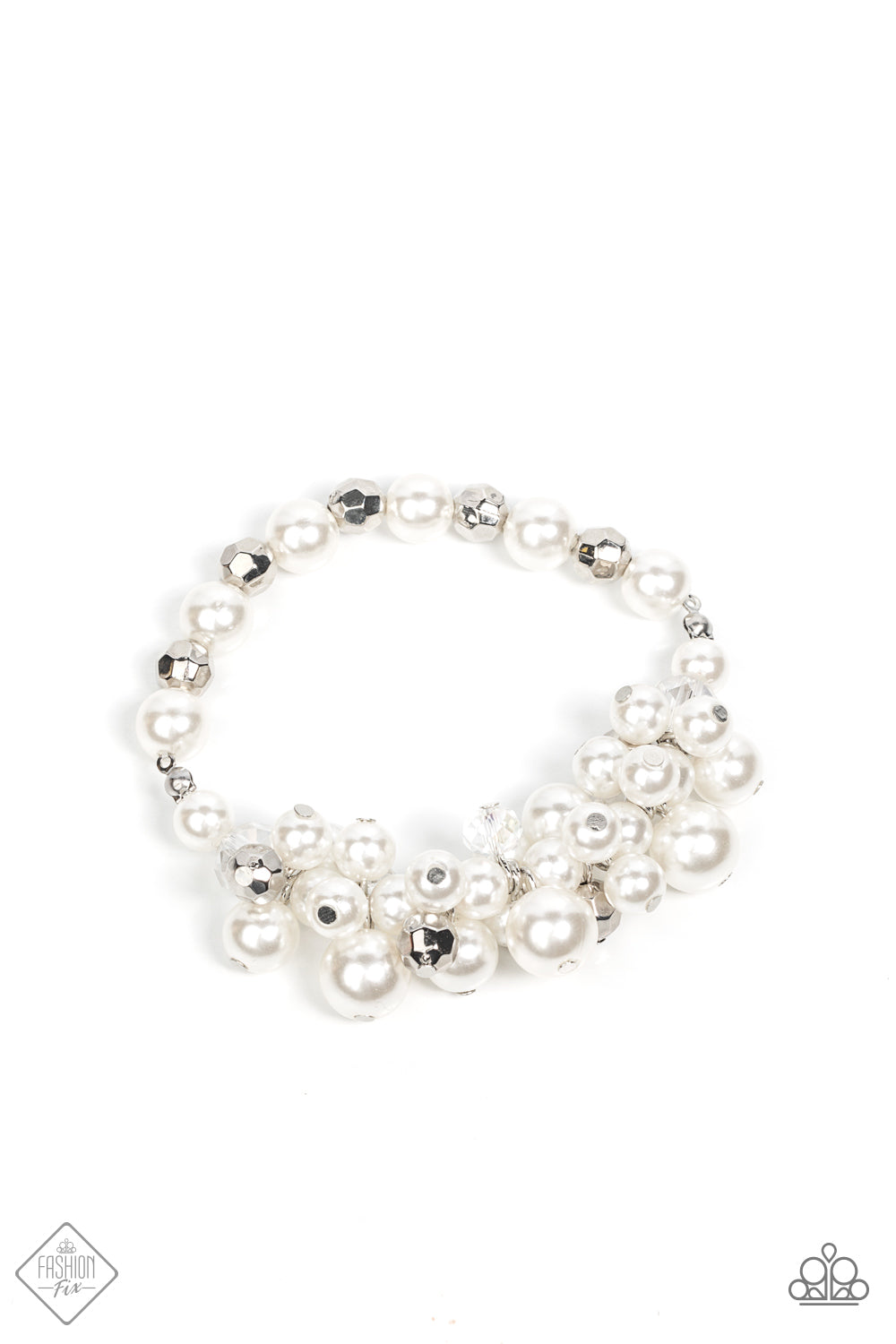Elegantly Exaggerated - Pearly White Beaded Bracelet