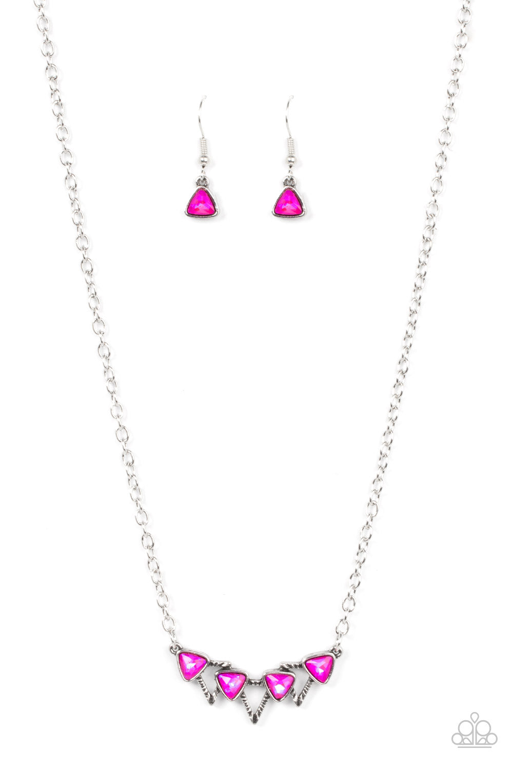Pyramid Prowl - Pink Iridescent Necklace - Paparazzi Accessories