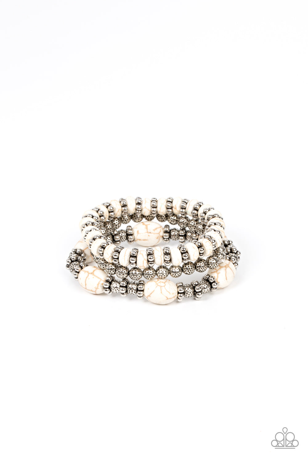 Take by SANDSTORM - White and Antiqued Silver Beads - Paparazzi Accessories