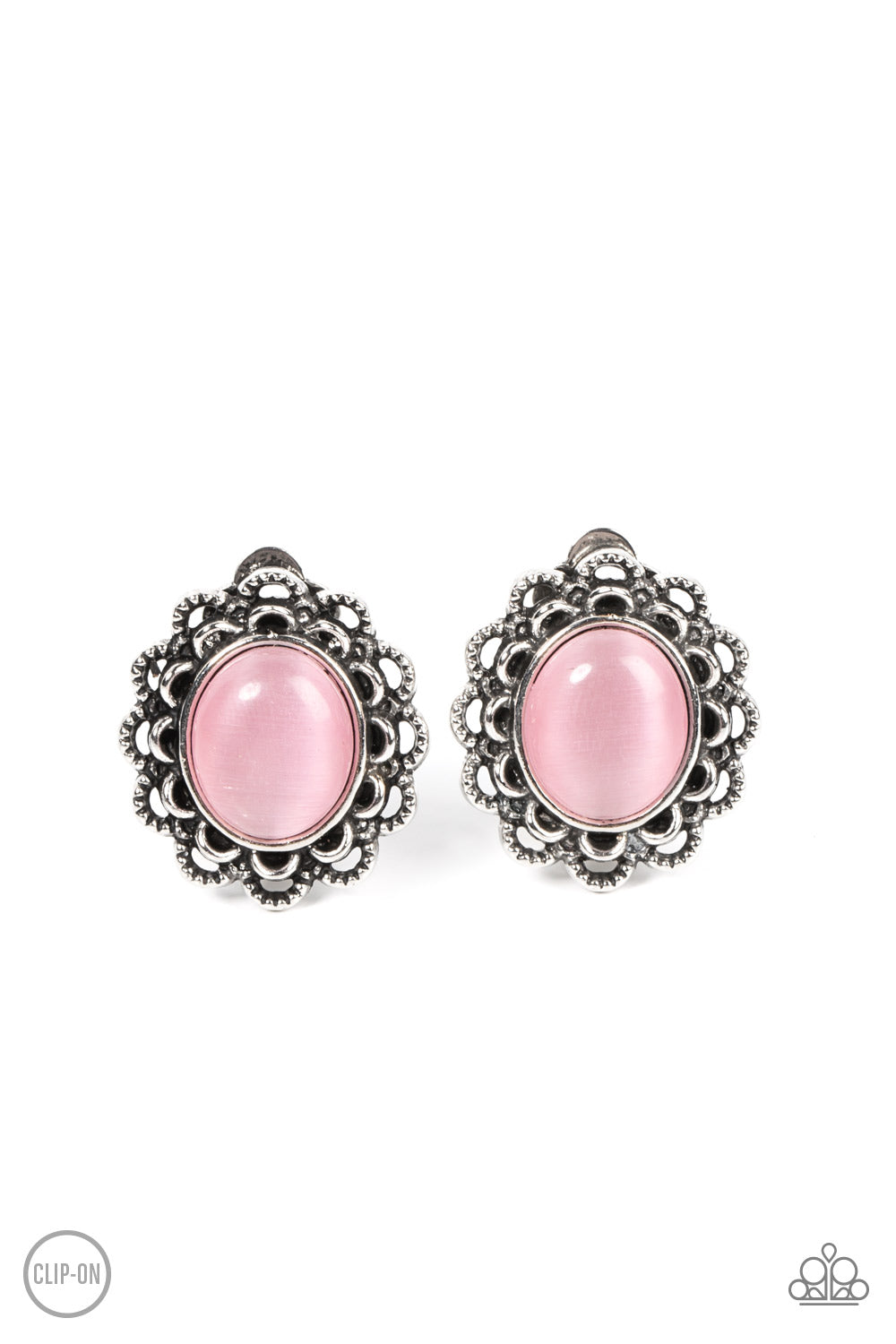 Garden Gazebo - Pink Cat's Eye Stone Clip On Earrings - Paparazzi Accessories
