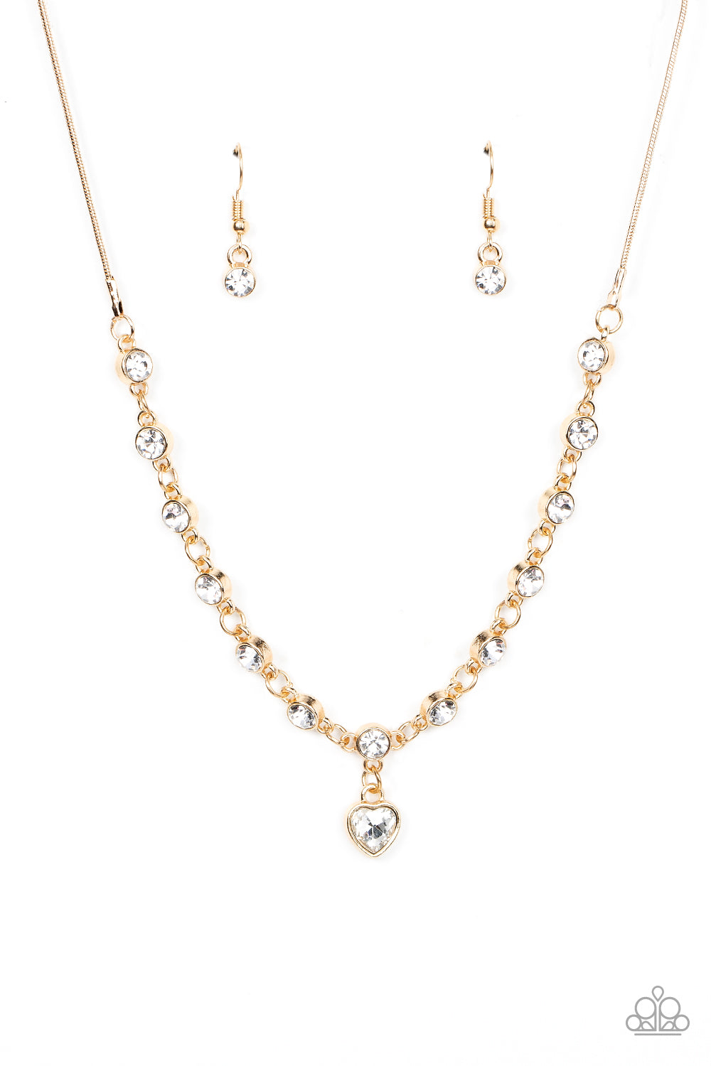 True Love Trinket - White Rhinestone Heart Gold Necklace - Paparazzi Accessories