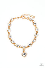 Load image into Gallery viewer, Truly Lovely - White Rhinestone Heart Gold Bracelet - Paparazzi Accessories
