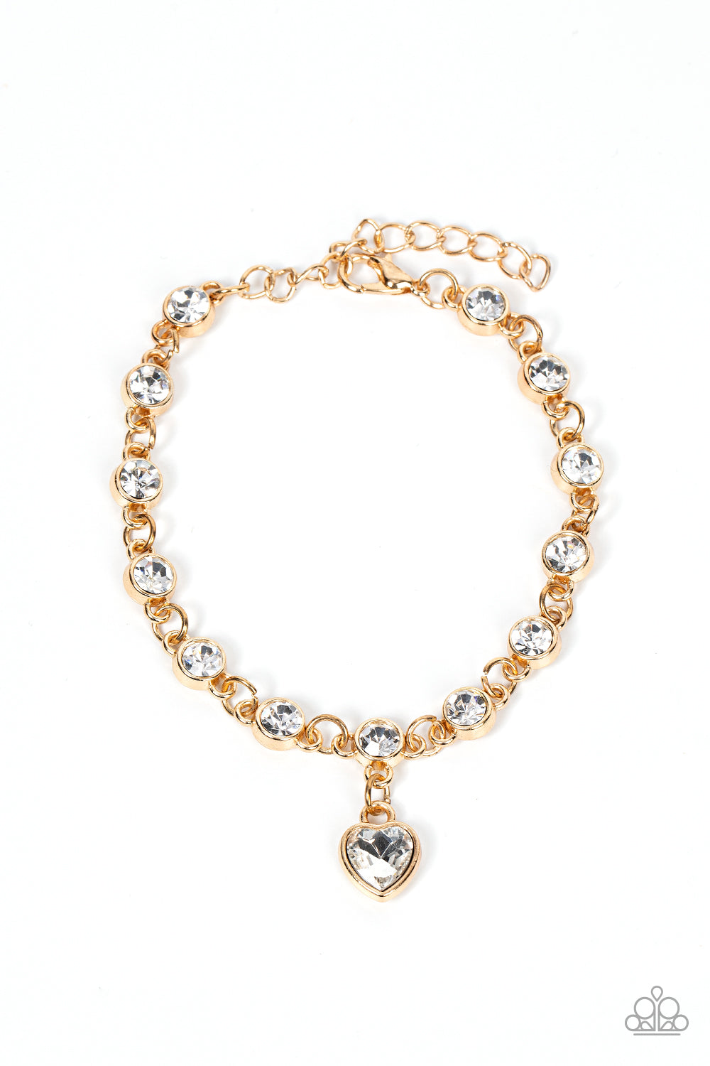 Truly Lovely - White Rhinestone Heart Gold Bracelet - Paparazzi Accessories
