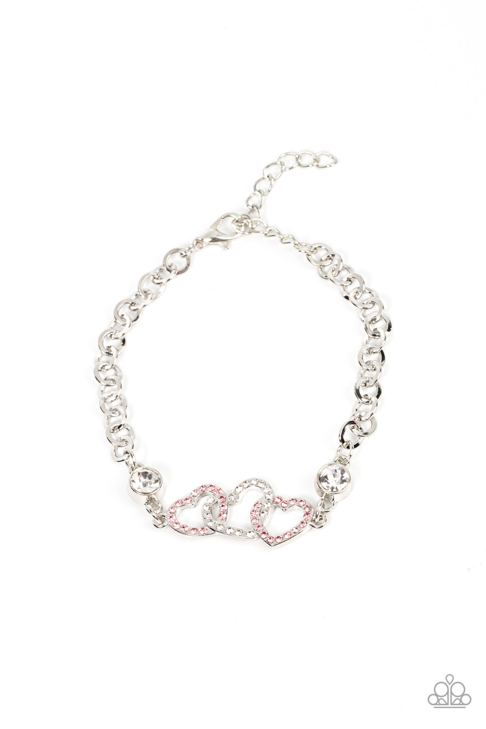 Desirable Dazzle - Pink and White Heart Rhinestone Bracelet - Paparazzi Accessories