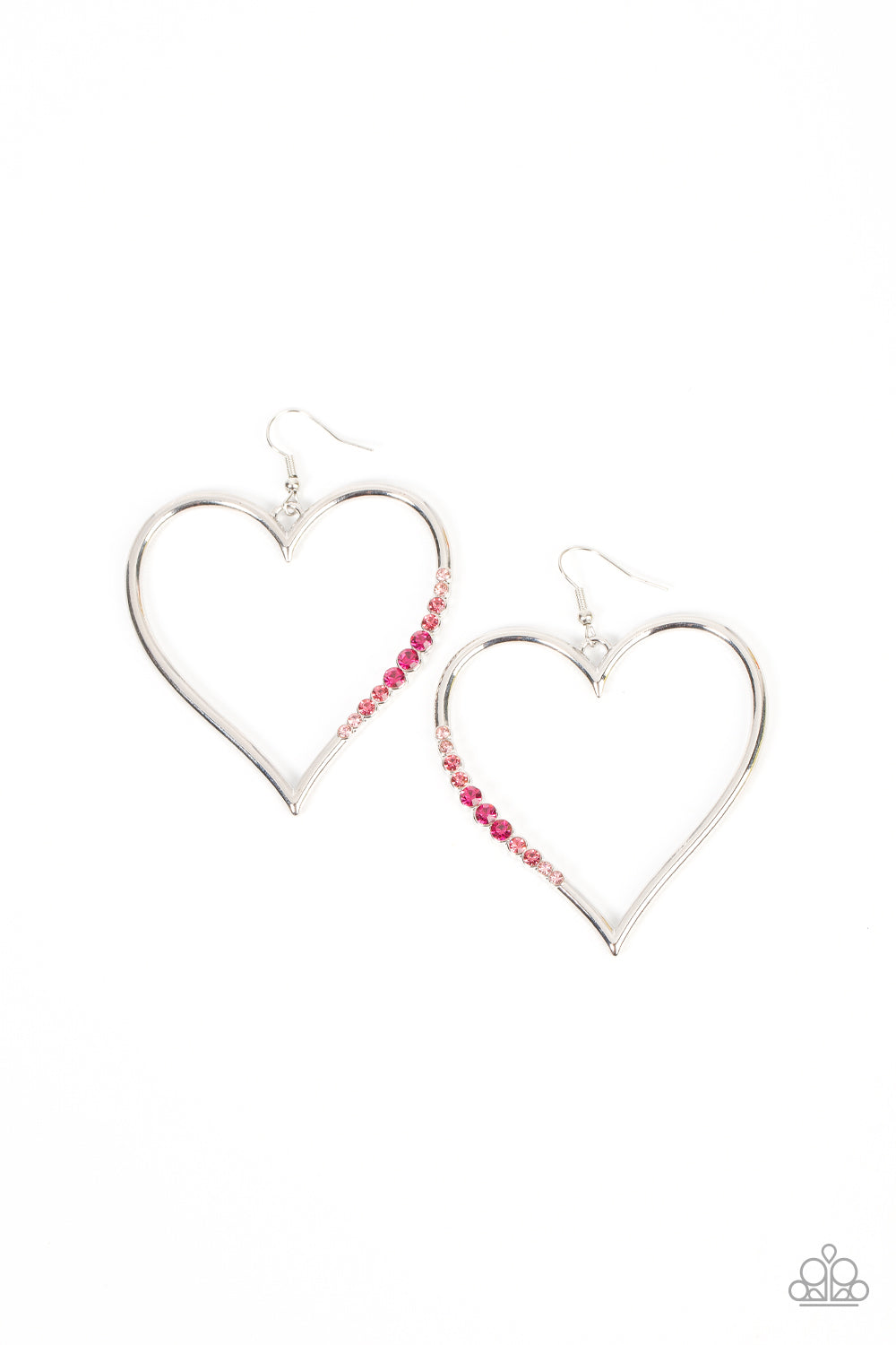 Bewitched Kiss - Pink Rhinestone Heart Earrings