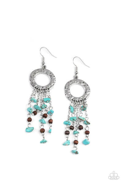 Primal Prestige Turquoise and Wood Earrings - Paparazzi Accessories